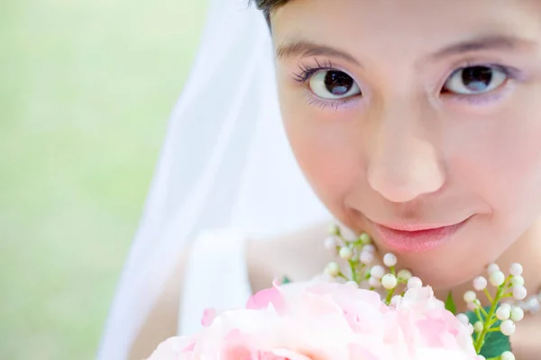 Krásný Asijský Nevěsta Portrét Svatební Ráno — Stock fotografie