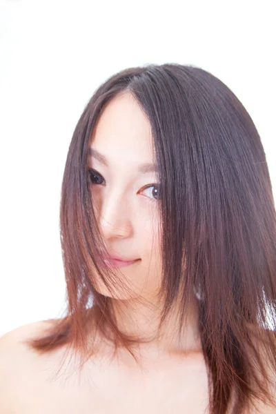 Närbild Porträtt Ung Vacker Asiatisk Kvinna — Stockfoto