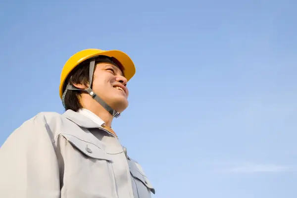 Feliz Exitoso Trabajador Construcción Japonés — Foto de Stock