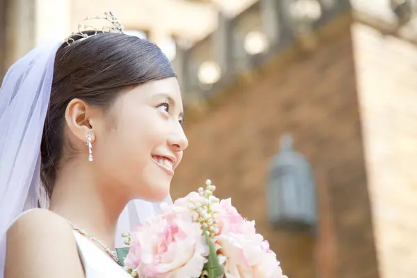 Bela Asiático Noiva Retrato Casamento Manhã — Fotografia de Stock