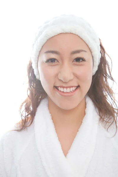 Close Portrait Young Asian Woman Doing Skin Care Routine — Stok Foto