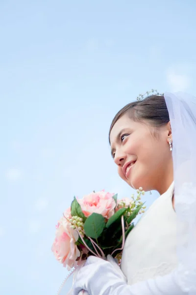 Красивый Портрет Азиатской Невесты Свадебное Утро — стоковое фото
