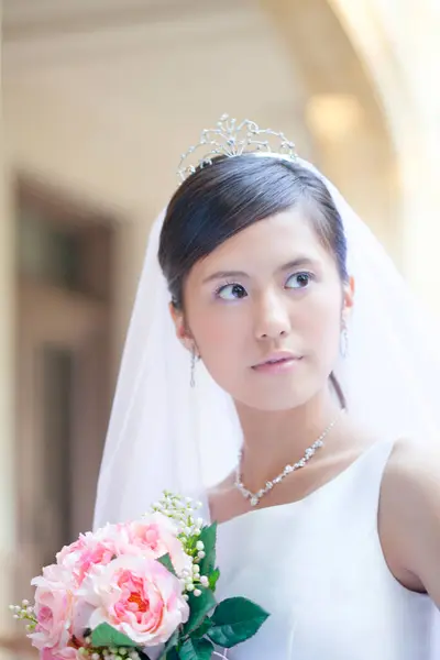 Hermosa Asiático Novia Retrato Boda Mañana —  Fotos de Stock