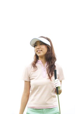 Genç, güzel Asyalı kadın golfçü 