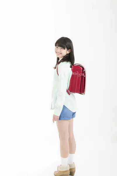 Young Asian Girl Student Backpack Isolated White Background — Stock Photo, Image