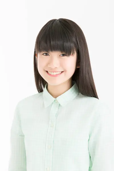 Joven Asiático Chica Estudiante Sonriendo Aislado Blanco Fondo —  Fotos de Stock