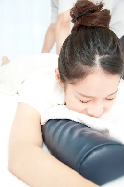 Asian Woman Receiving Massage Spa Salon — Stock Photo, Image