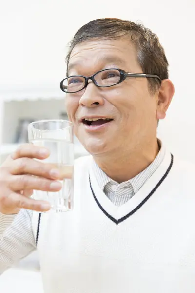 Portrait Asian Man Holding Water Glass His Hand Healthy Lifestyle — Stock Photo, Image