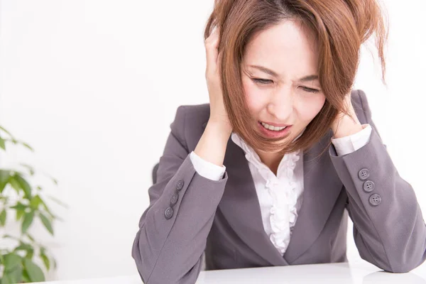 Portrait Mature Japanese Depressed Businesswoman Office Stock Image