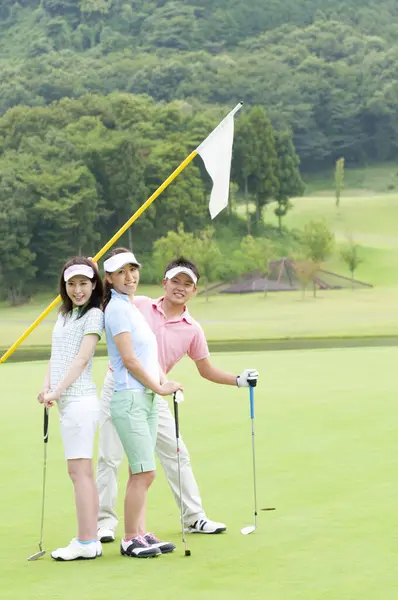 Happy Asian Man Women Golf Players — Stock Photo, Image