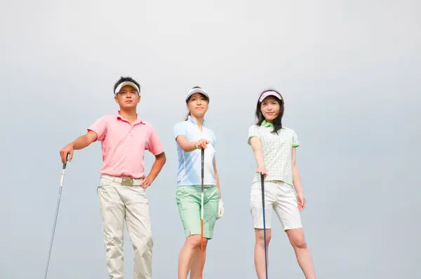 Felice Uomo Asiatico Donne Giocatori Golf — Foto Stock