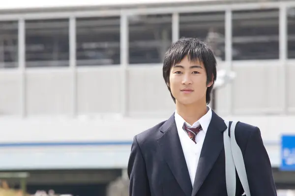 Portrait Japanese Student Walking City — Stock Photo, Image