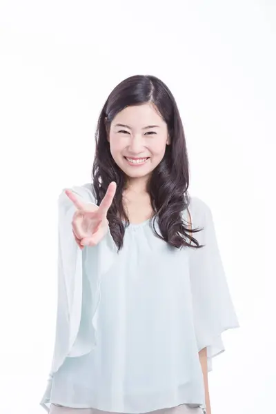 Retrato Bela Jovem Asiática Mulher Isolada Branco — Fotografia de Stock