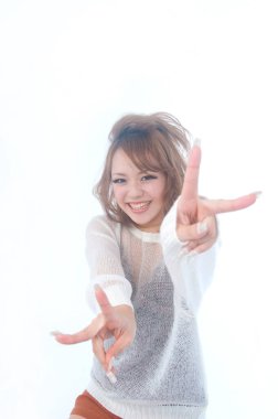 Zafer jesti ile güzel bir genç kadının portresi