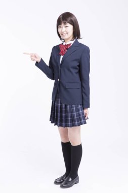 Gülümseyen Asyalı kız öğrencinin portresi