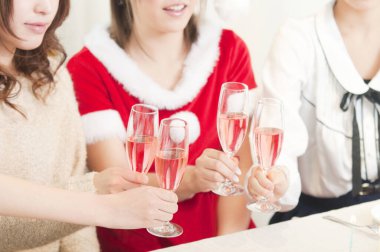 Noel 'i kutlayan şarap kadehli arkadaşlar