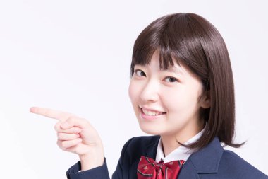 Gülümseyen Asyalı kız öğrencinin portresi