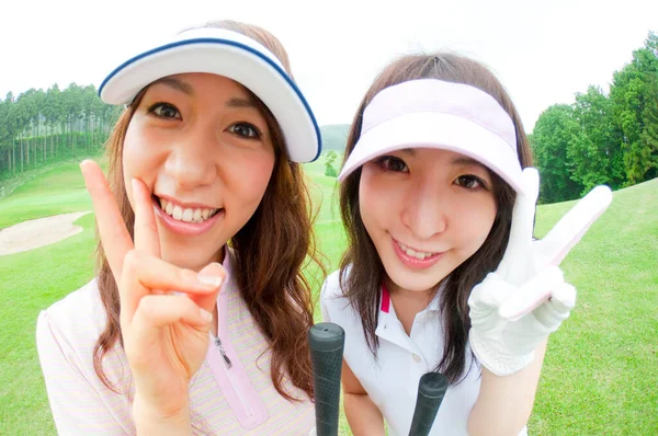 Close Asian Female Golf Players — Stock Photo, Image