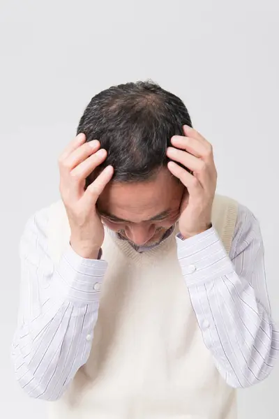 Portrait Mature Asian Man Suffering Pain White Background — Stock Photo, Image