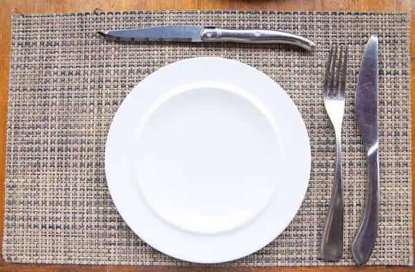 Knife Fork Plate Napkin Top View — Stock Photo, Image