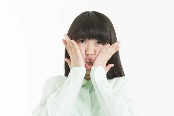 Young Asian Shocked Girl Student Hands Face Isolated White Background Stock Image