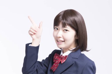 Gülümseyen Asyalı kız öğrencinin portresi