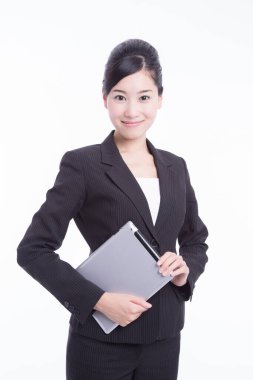 Dijital masalı Asyalı genç iş kadınının stüdyo portresi