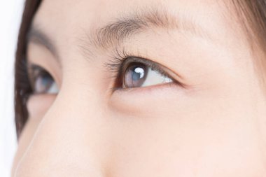 Mercekli Asyalı kadın gözü. Yakın çekim.