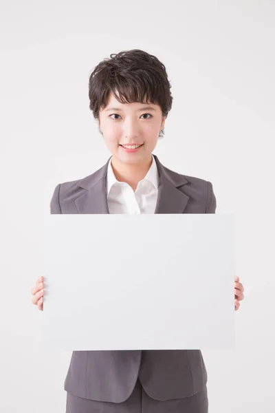 Jeune Femme Affaires Asiatique Costume Affaires Avec Planche Vide Pour — Photo