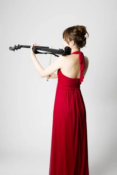 Närbild Ung Kvinna Violinist Med Instrument — Stockfoto