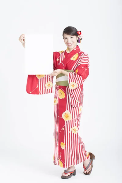 Portrait Young Beautiful Woman Wearing Traditional Dress Blank Card — Stock Photo, Image