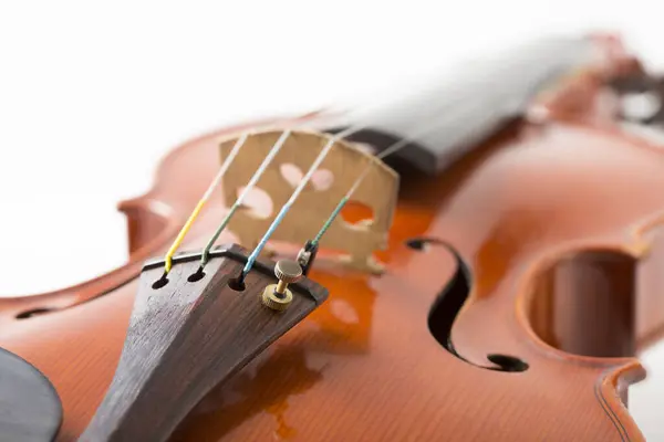 Close Visão Detalhada Violino Fundo Branco — Fotografia de Stock