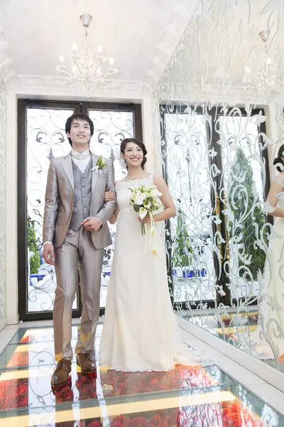 Vacker Par Asiatisk Brud Och Brudgum — Stockfoto