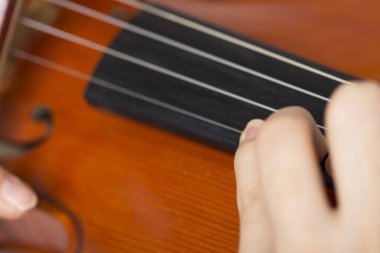 Enstrümanlı genç kadın kemancı.