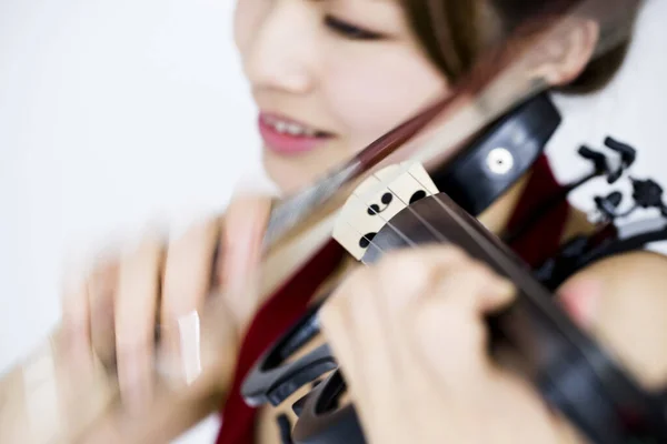 Primer Plano Joven Violinista Con Instrumento — Foto de Stock