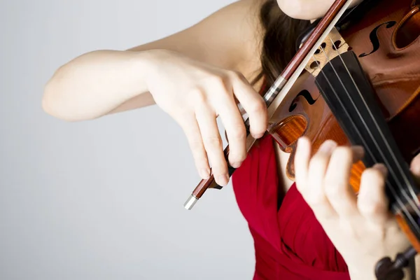 Vicino Giovane Violinista Donna Con Strumento — Foto Stock
