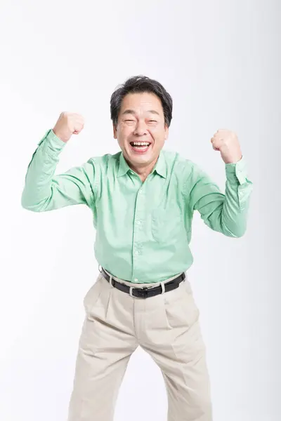 Senior Asiático Hombre Negocios Celebrando Éxito — Foto de Stock