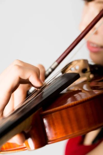 Close Jonge Vrouw Violist Met Instrument — Stockfoto