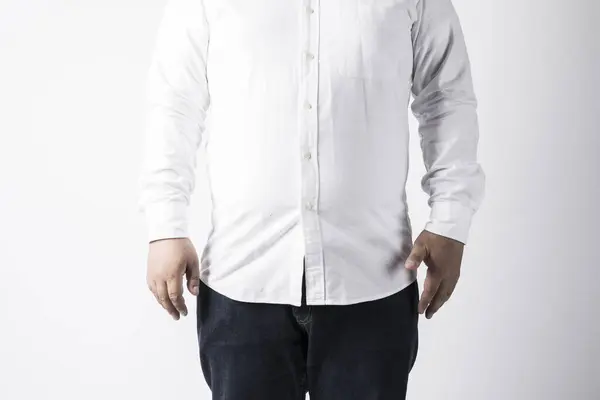 Übergewichtiger Mann Mit Weißem Hemd Studioporträt — Stockfoto