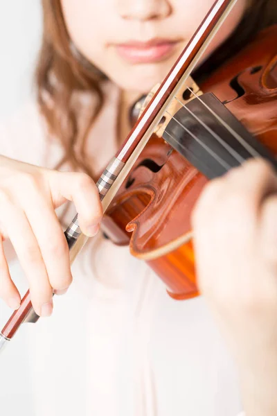 Close Jonge Vrouw Violist Met Instrument — Stockfoto
