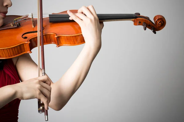 Närbild Ung Kvinna Violinist Med Instrument — Stockfoto