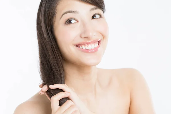 Portret Van Mooie Japanse Vrouw Met Natuurlijke Huid Mooi Haar — Stockfoto