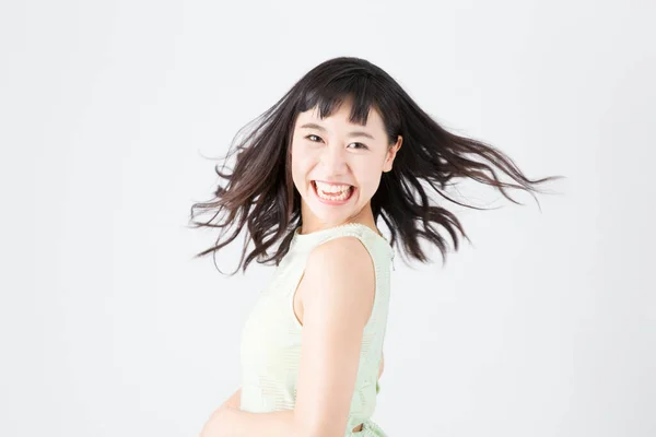 Mooie Japanse Vrouw Witte Achtergrond — Stockfoto