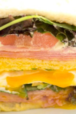 Mutfak masasındaki lezzetli sandviçin manzarasını kapat.