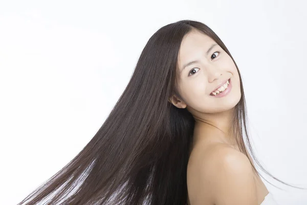 Крупным Планом Портрет Красивой Азиатской Женщины Длинными Волосами — стоковое фото