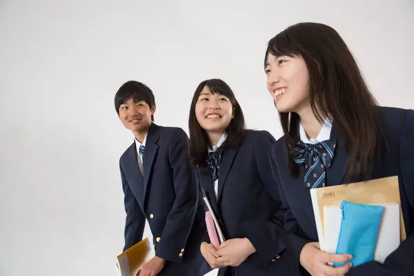 Vrolijke Jonge Japanse Studenten Met Boeken Japanse School — Stockfoto