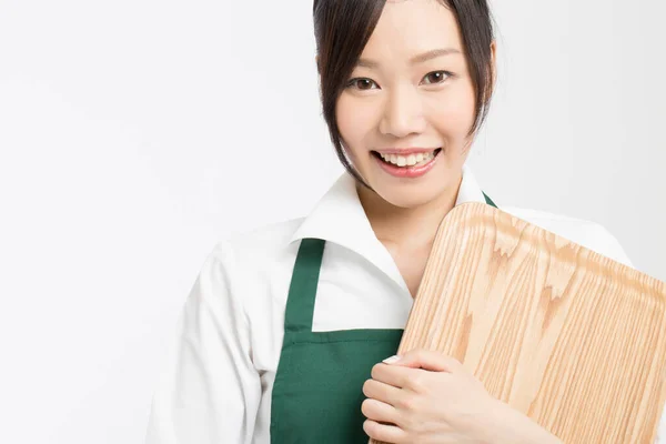 Aziatische Vrouw Uniform Houden Lade — Stockfoto