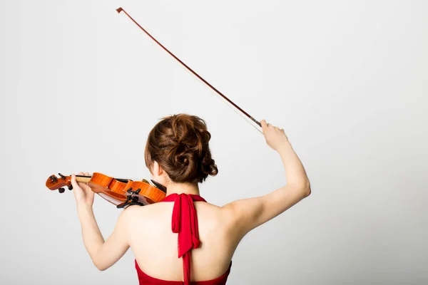 Красива Азіатська Жінка Позує Скрипкою Крупним Планом — стокове фото