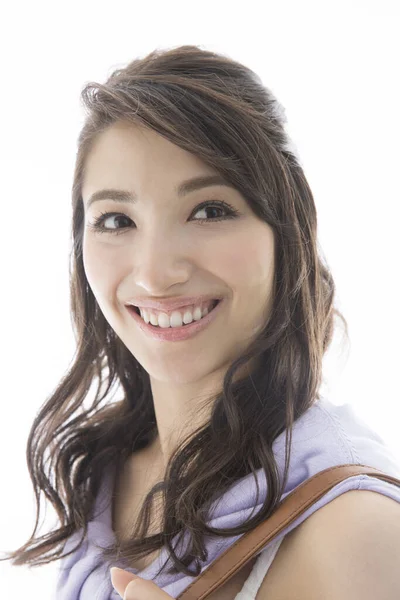 Portret Mooi Japans Vrouw Witte Achtergrond — Stockfoto