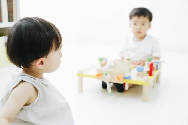 Cute Japanese Children Playing Toys Home — Stock Photo, Image